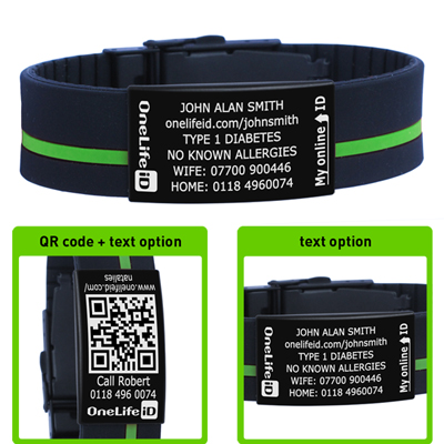Partnership Uk Cycling Events Sports Id And Medical Bands Multi Function Sports Id Wristband Released In Partnership With Uk Cycling Events Two Colour 19mm Wide Silicon Strap Contrast Stripe And Durable Black